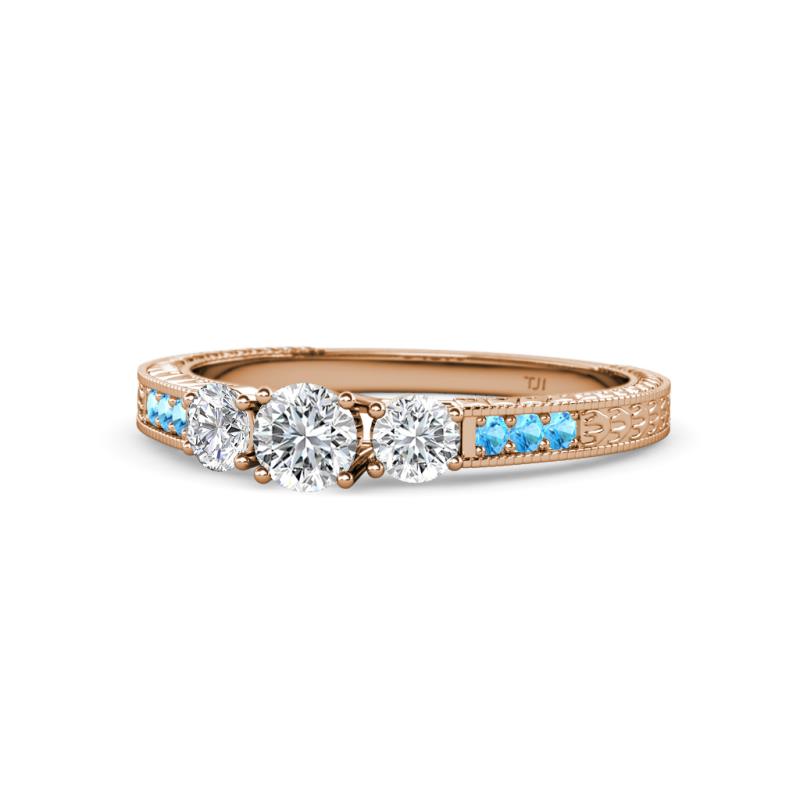 Ayaka Diamond Three Stone with Side Blue Topaz Ring 