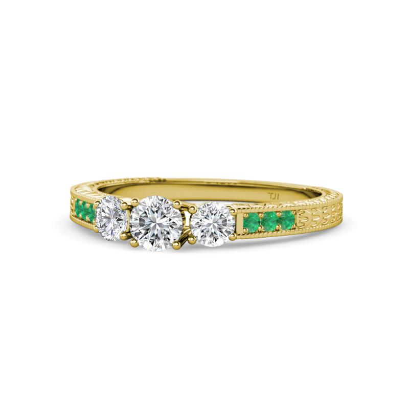 Ayaka Diamond Three Stone with Side Emerald Ring 
