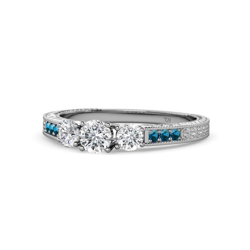 Ayaka Diamond Three Stone with Side Blue Diamond Ring 