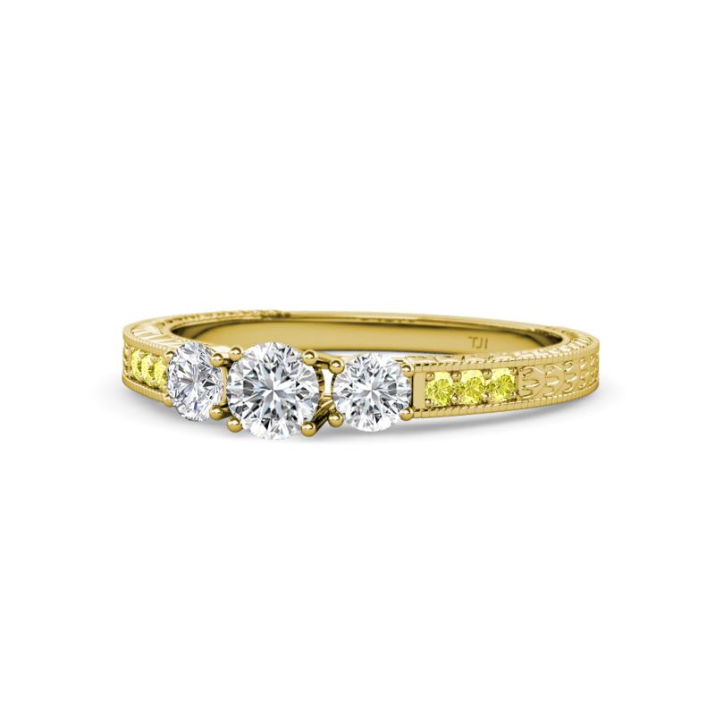 Ayaka Diamond Three Stone with Side Yellow Diamond Ring 
