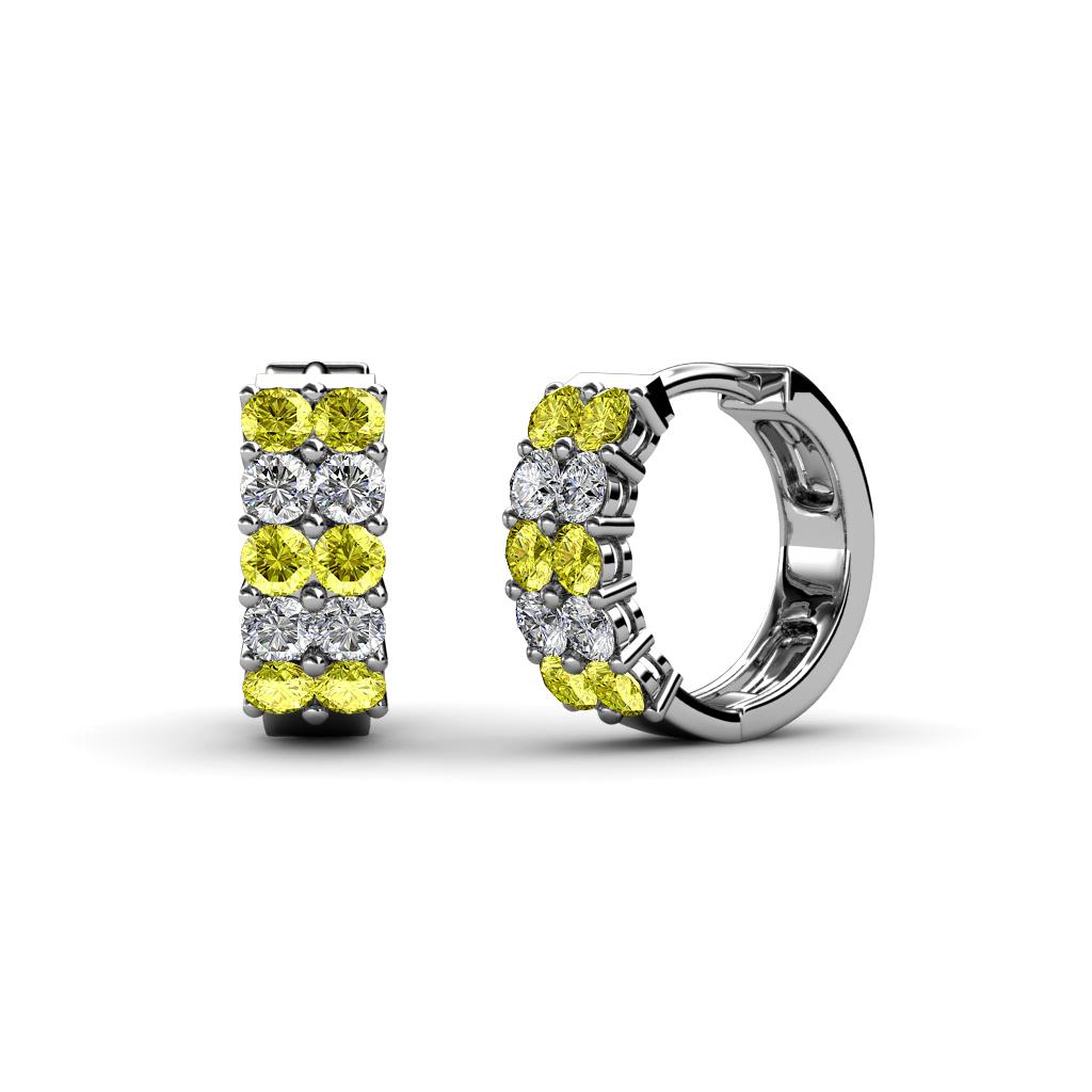 Candice 2.00 mm Petite Yellow and White Lab Grown Diamond Double Row Hoop Earrings 