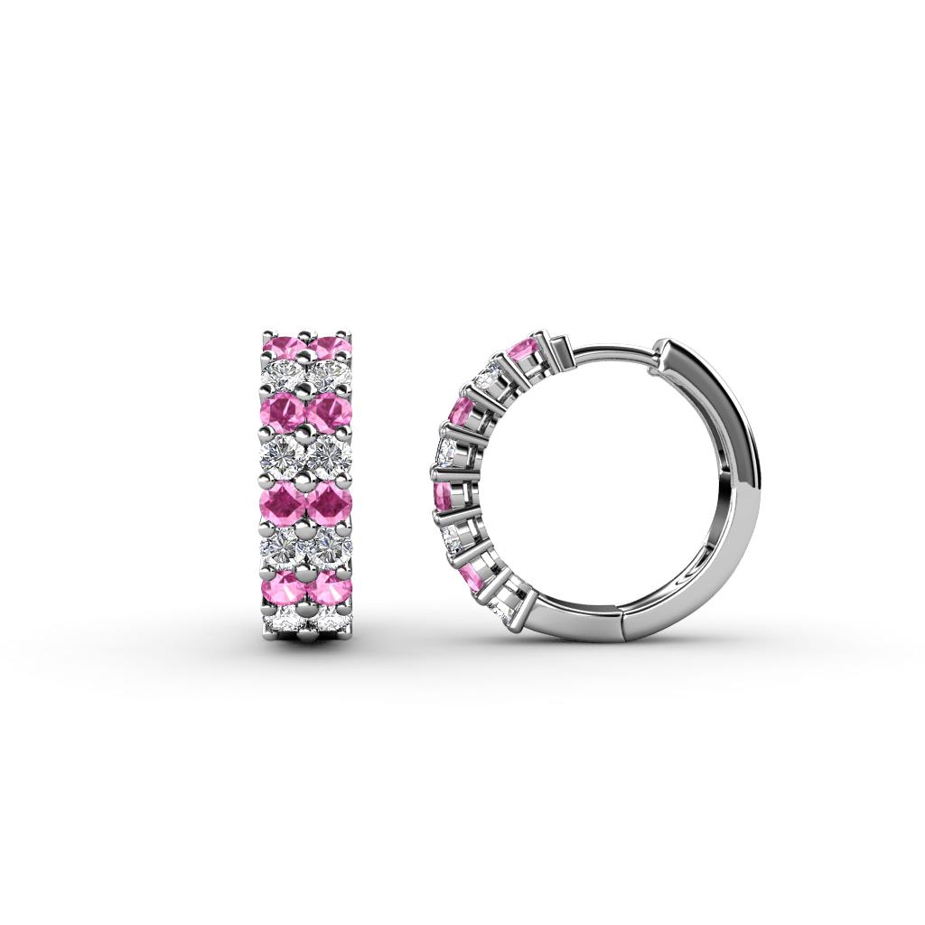 Candice 2.10 mm Pink Sapphire and Diamond Double Row Hoop Earrings 