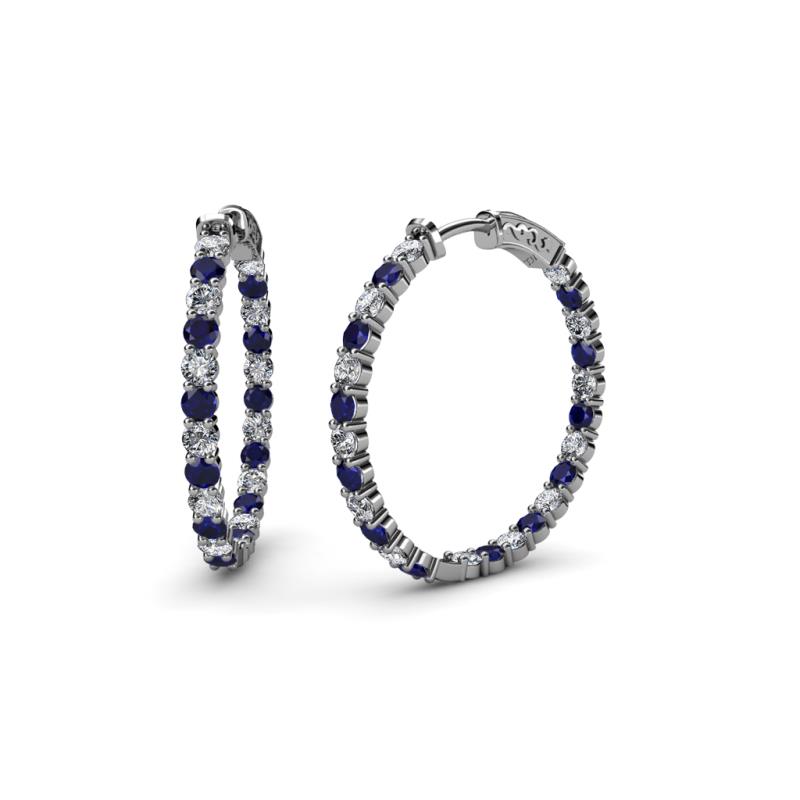Carisa 1.95 ctw (2.30 mm) Inside Outside Round Blue Sapphire and Natural Diamond Eternity Hoop Earrings 
