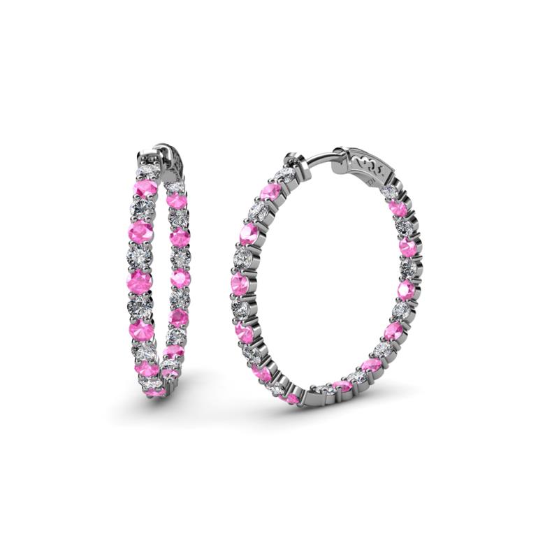 Carisa 1.95 ctw (2.30 mm) Inside Outside Round Pink Sapphire and Natural Diamond Eternity Hoop Earrings 