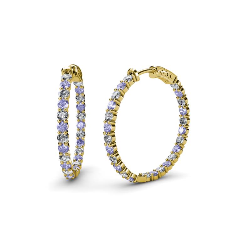 Carisa 1.90 ctw (2.30 mm) Inside Outside Round Tanzanite and Natural Diamond Eternity Hoop Earrings 