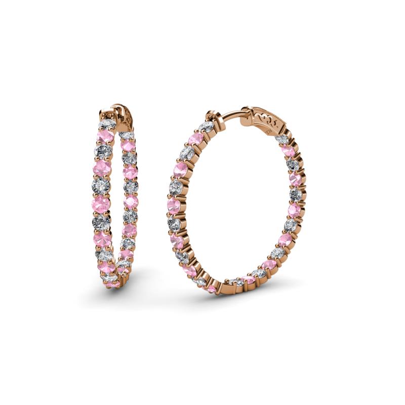 Carisa 11.00 ctw (2.30 mm) Inside Outside Round Pink Tourmaline and Natural Diamond Eternity Hoop Earrings 