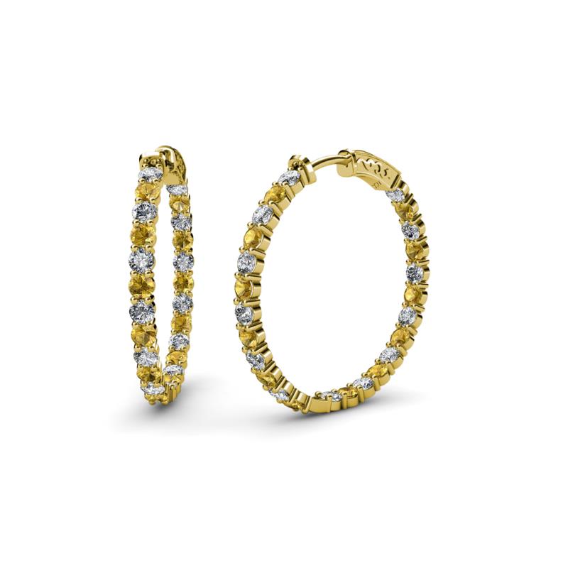 Carisa 1.60 ctw (2.30 mm) Inside Outside Round Citrine and Natural Diamond Eternity Hoop Earrings 