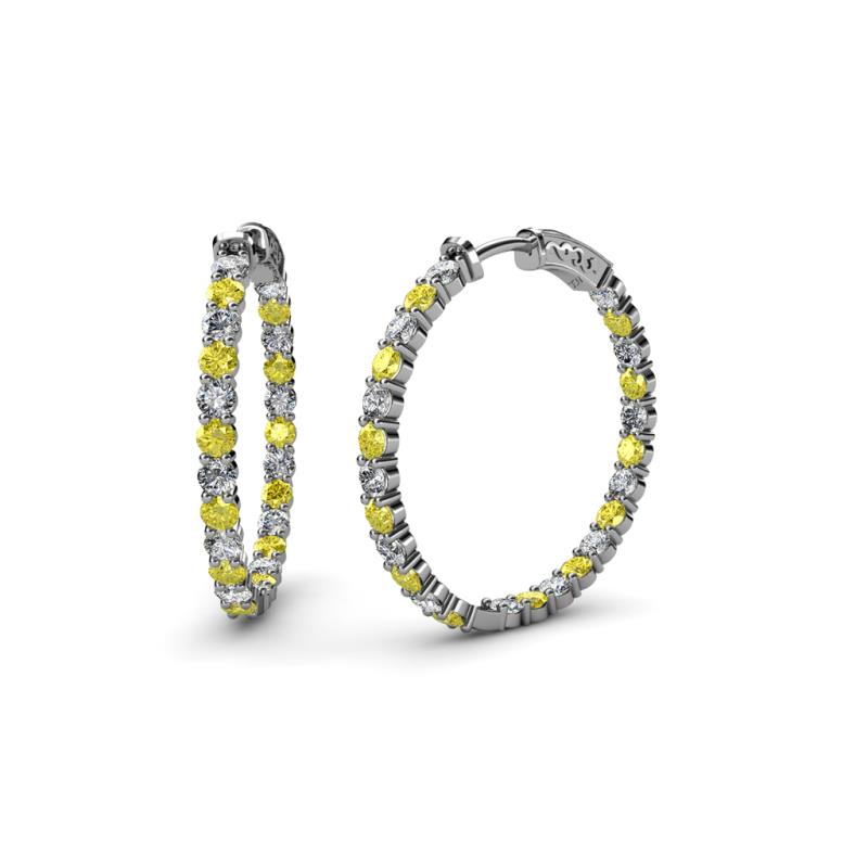 Carisa 2.00 ctw (2.30 mm) Inside Outside Round Yellow Sapphire and Natural Diamond Eternity Hoop Earrings 
