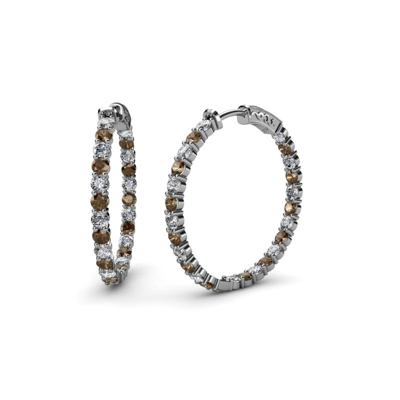 Carisa 1.90 ctw (2.30 mm) Inside Outside Round Smoky Quartz and Natural Diamond Eternity Hoop Earrings 