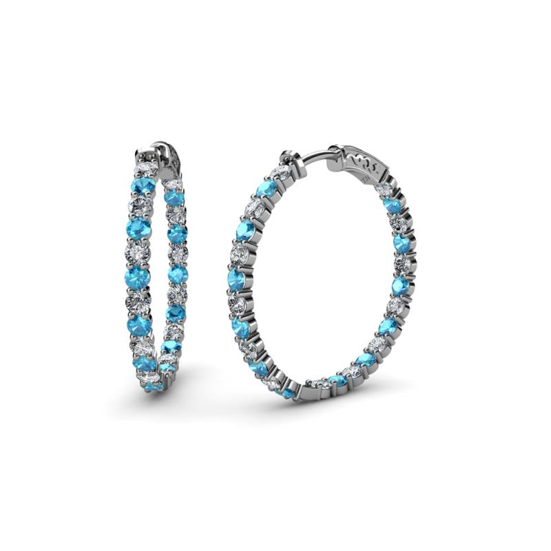 Carisa 1.90 ctw (2.30 mm) Inside Outside Round London Blue Topaz and Natural Diamond Eternity Hoop Earrings 