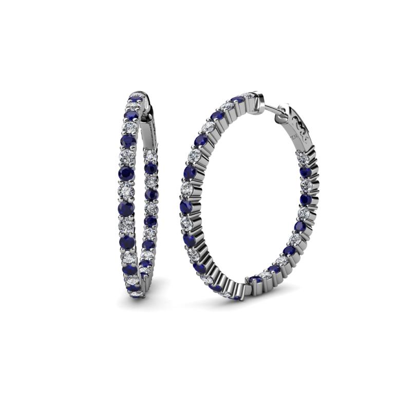 Carisa 2.30 mm Blue Sapphire and Diamond Hoop Earrings 