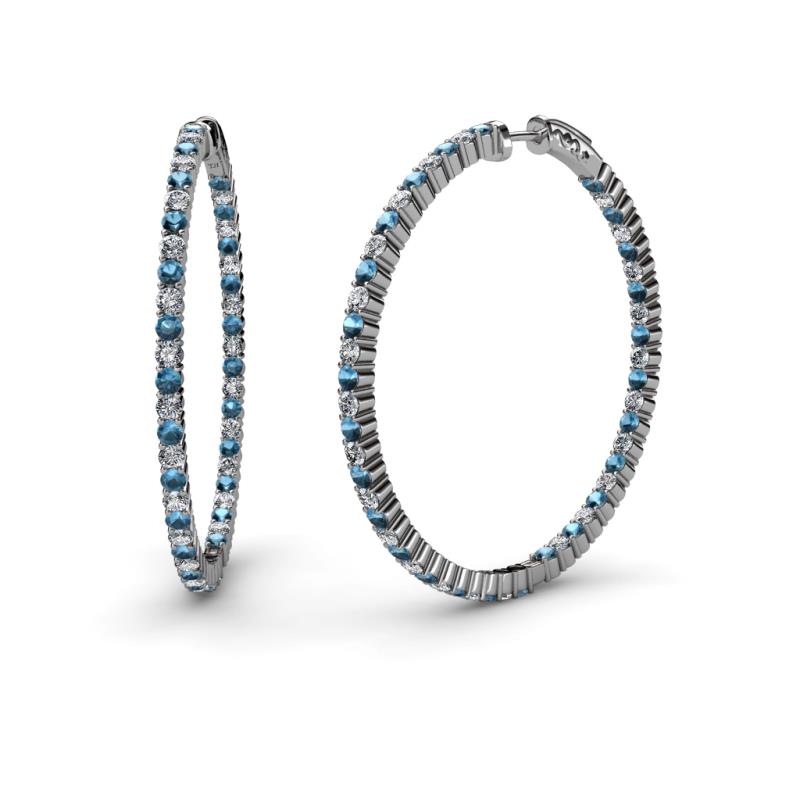 Carisa 2.15 ctw (1.80 mm) Inside Outside Round Blue Topaz and Natural Diamond Eternity Hoop Earrings 