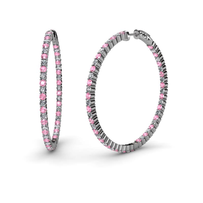Carisa 2.10 ctw (1.80 mm) Inside Outside Round Pink Tourmaline and Lab Grown Diamond Eternity Hoop Earrings 