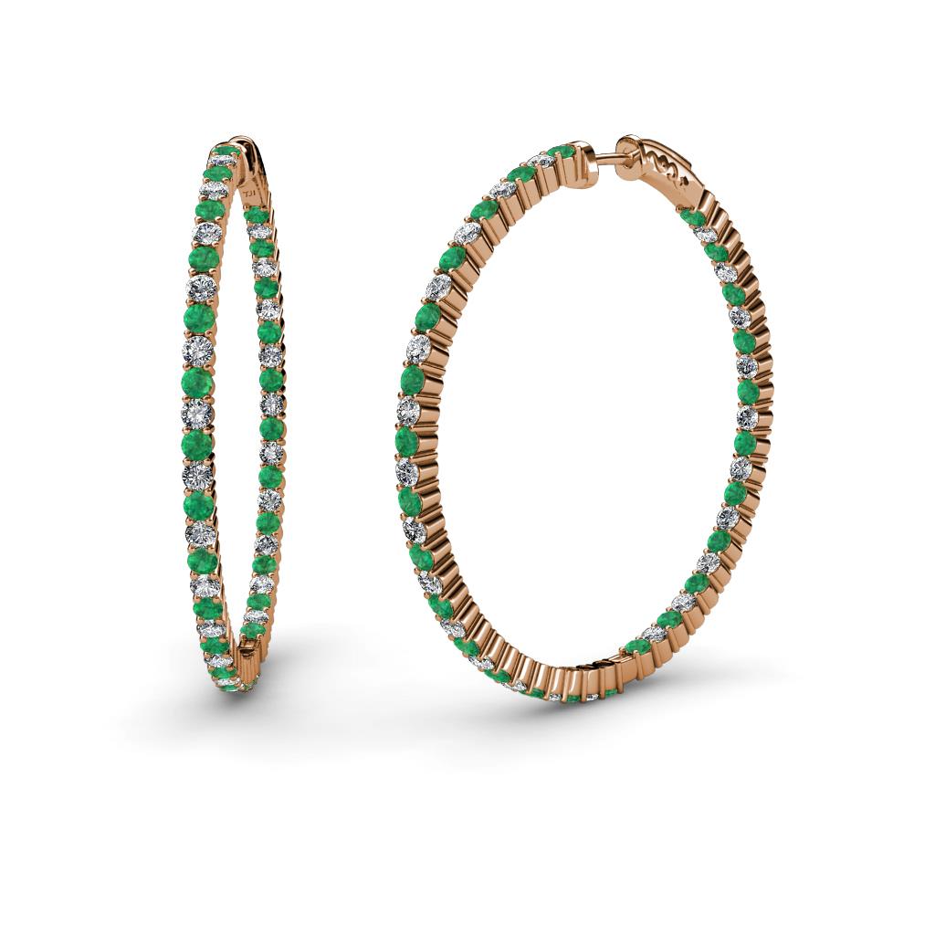 Carisa 2.10 ctw (1.80 mm) Inside Outside Round Emerald and Lab Grown Diamond Eternity Hoop Earrings 