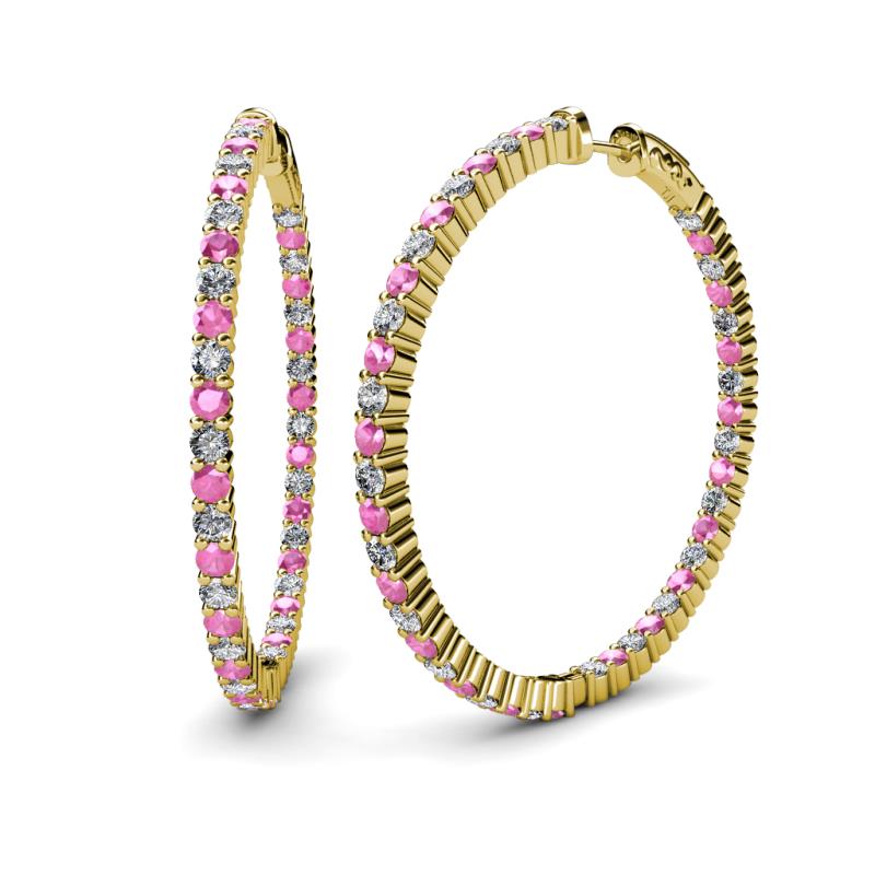 Carisa 6.28 ctw (2.70 mm) Inside Outside Round Pink Sapphire and Natural Diamond Eternity Hoop Earrings 