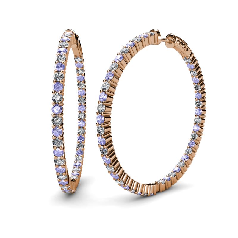 Carisa 6.24 ctw (2.70 mm) Inside Outside Round Tanzanite and Natural Diamond Eternity Hoop Earrings 