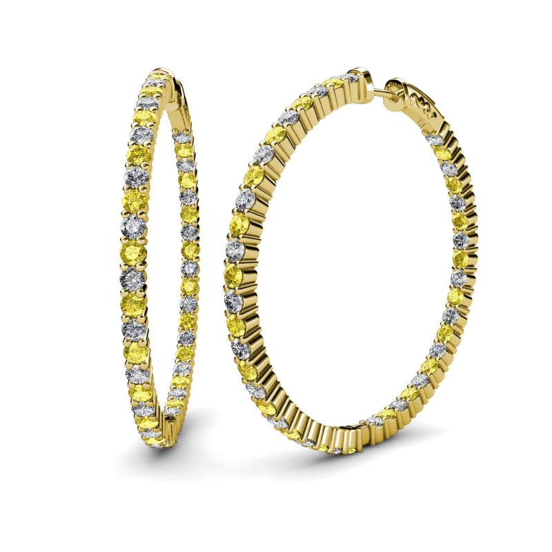 Carisa 6.41 ctw (2.70 mm) Inside Outside Round Yellow Sapphire and Natural Diamond Eternity Hoop Earrings 