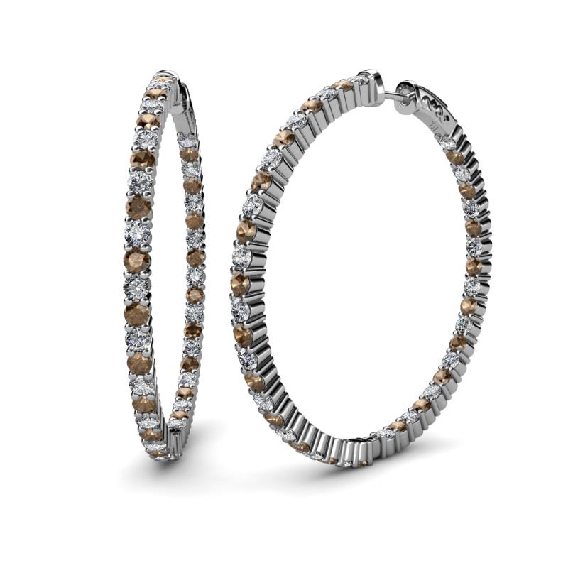 Carisa 6.24 ctw (2.70 mm) Inside Outside Round Smoky Quartz and Natural Diamond Eternity Hoop Earrings 