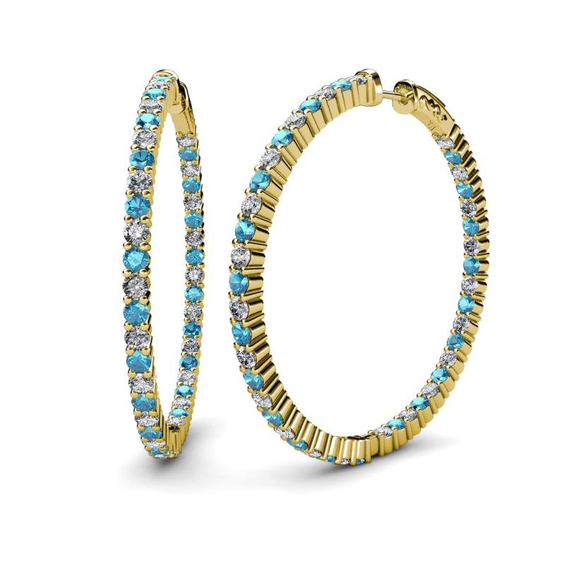 Carisa 6.24 ctw (2.70 mm) Inside Outside Round London Blue Topaz and Natural Diamond Eternity Hoop Earrings 