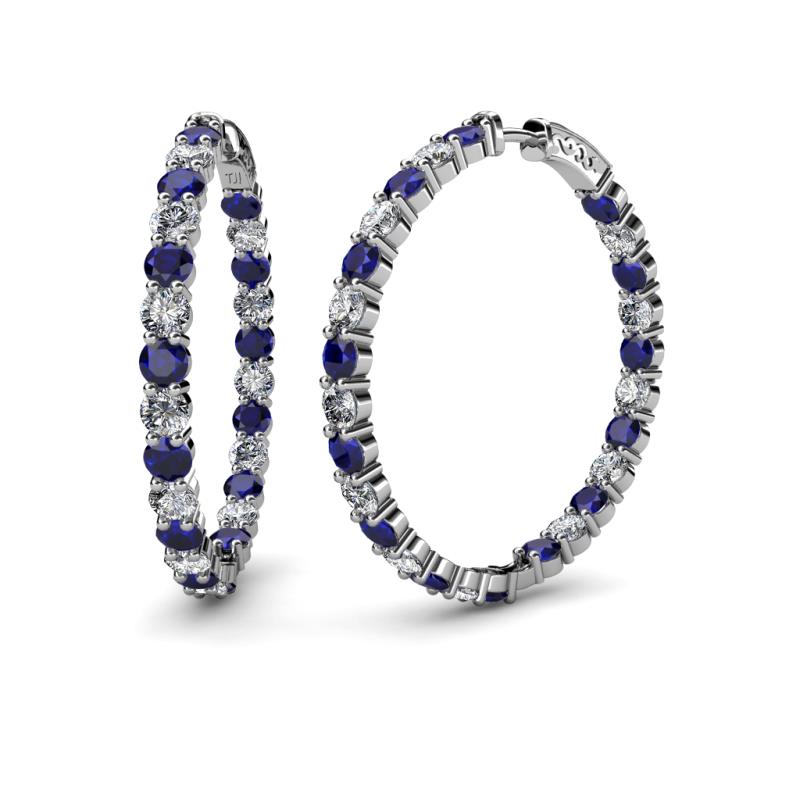 Carisa 3.50 mm Blue Sapphire and Diamond Hoop Earrings 