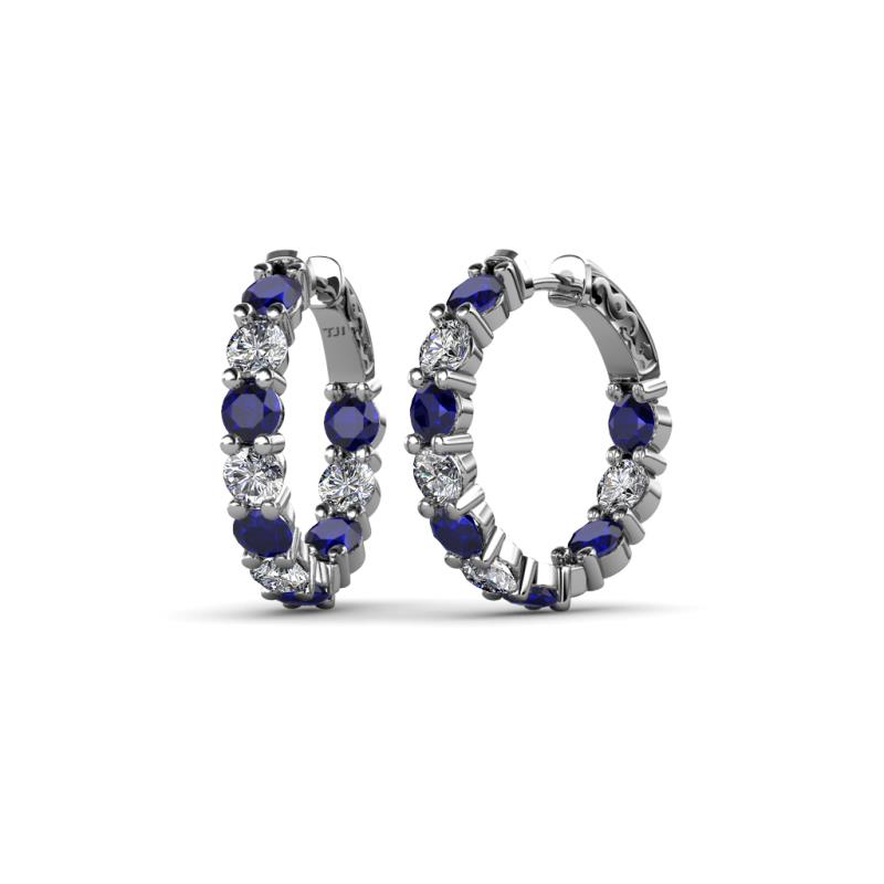 Carisa 3.80 mm Blue Sapphire and Diamond Hoop Earrings 