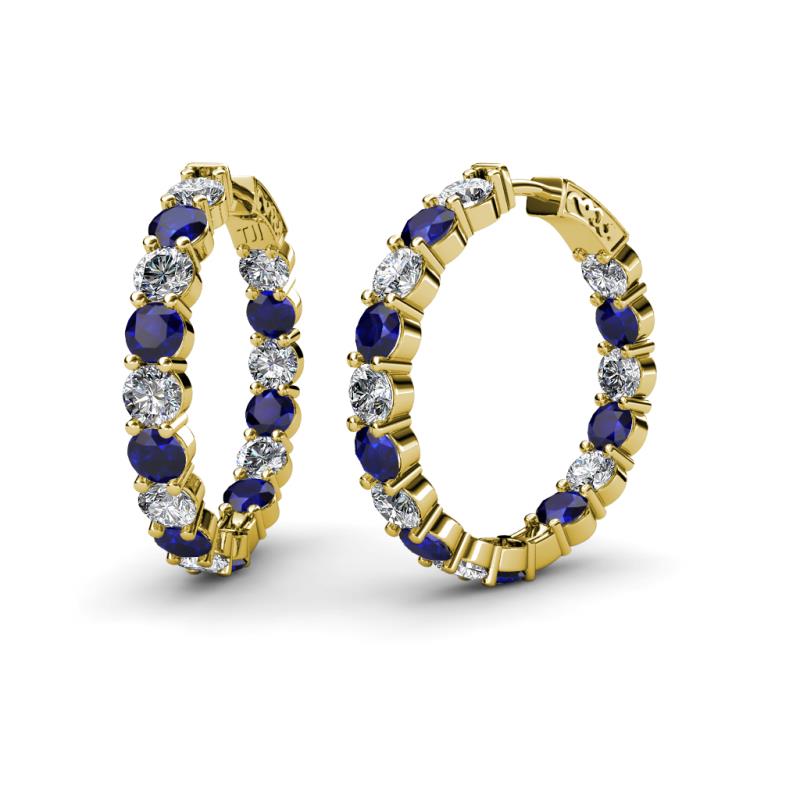 Carisa 14.40 ctw (4.50 mm) Inside Outside Round Lab Created Blue Sapphire and Natural Diamond Eternity Hoop Earrings 