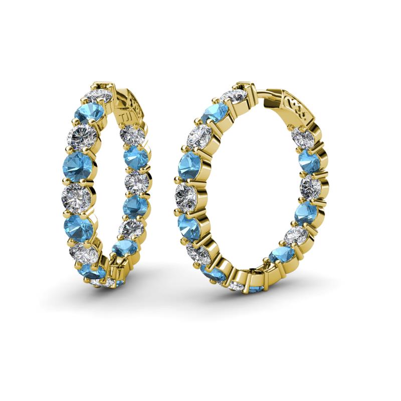Carisa 11.20 ctw (4.50 mm) Inside Outside Round Blue Topaz and Natural Diamond Eternity Hoop Earrings 
