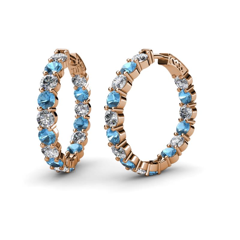 Carisa 11.20 ctw (4.50 mm) Inside Outside Round Blue Topaz and Natural Diamond Eternity Hoop Earrings 