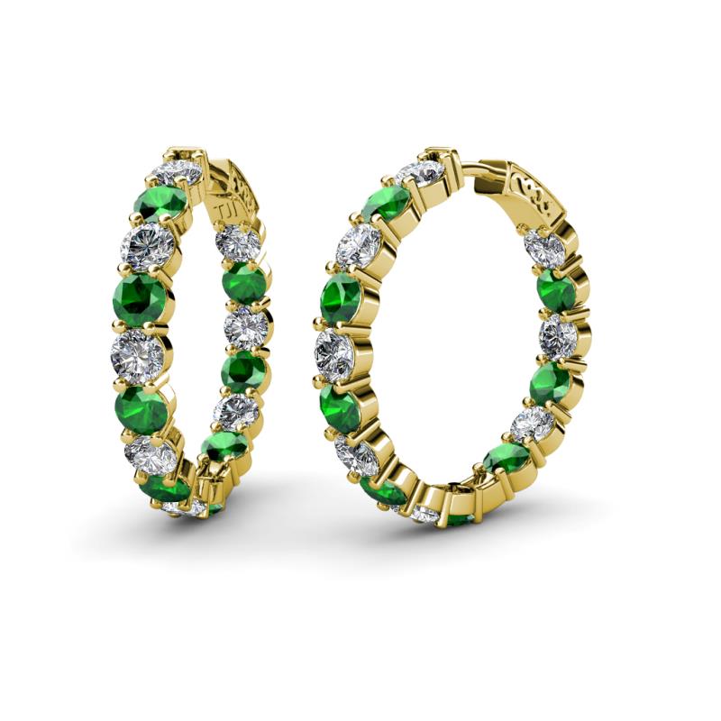 Carisa 10.88 ctw (4.50 mm) Inside Outside Round Lab Created Emerald and Natural Diamond Eternity Hoop Earrings 