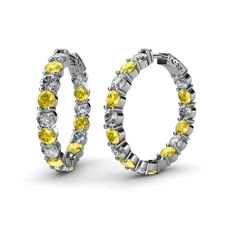 Carisa 11.52 ctw (4.50 mm) Inside Outside Round Lab Created Yellow Sapphire and Natural Diamond Eternity Hoop Earrings 