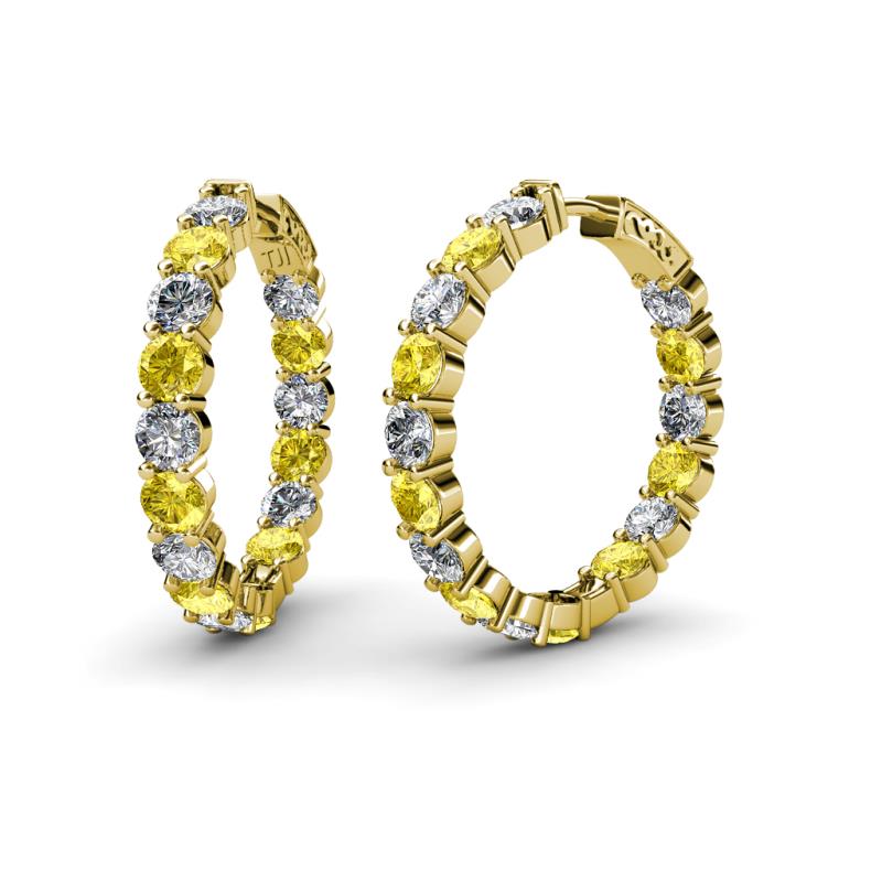 Carisa 11.52 ctw (4.50 mm) Inside Outside Round Lab Created Yellow Sapphire and Natural Diamond Eternity Hoop Earrings 
