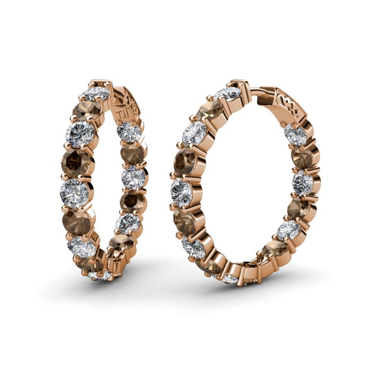 Carisa 10.92 ctw (4.50 mm) Inside Outside Round Smoky Quartz and Natural Diamond Eternity Hoop Earrings 