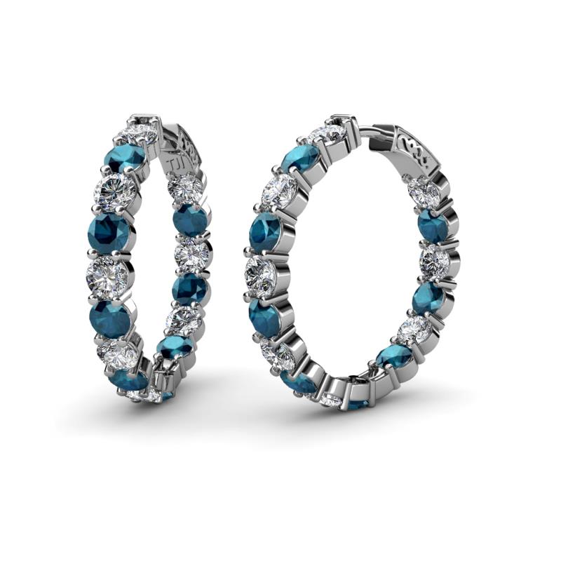 Carisa 11.20 ctw (4.50 mm) Inside Outside Round Blue Diamond and Natural Diamond Eternity Hoop Earrings 