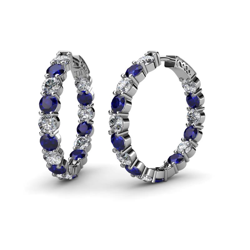 Carisa 14.40 ctw (4.50 mm) Inside Outside Round Lab Created Blue Sapphire and Lab Grown Diamond Eternity Hoop Earrings 
