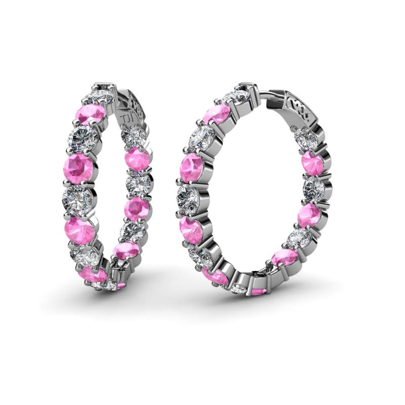 Carisa 11.52 ctw (4.50 mm) Inside Outside Round Lab Created Pink Sapphire and Lab Grown Diamond Eternity Hoop Earrings 
