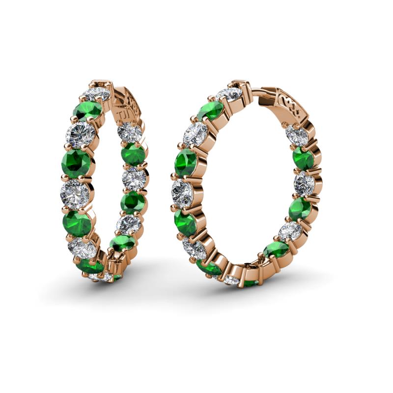 Carisa 10.88 ctw (4.50 mm) Inside Outside Round Lab Created Emerald and Lab Grown Diamond Eternity Hoop Earrings 
