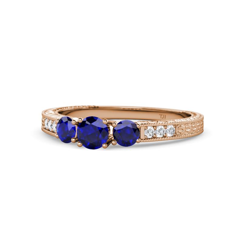 Ayaka Blue Sapphire Three Stone with Side Diamond Ring 