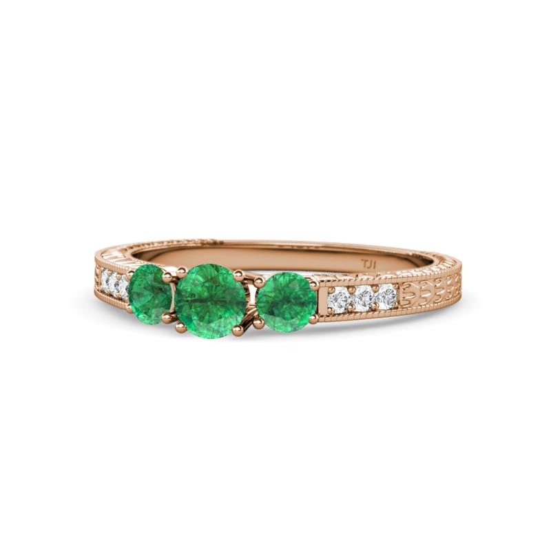 Ayaka Emerald Three Stone with Side Diamond Ring 