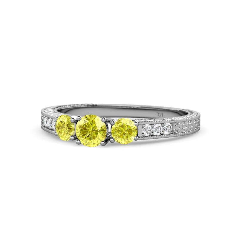 Ayaka Yellow Diamond Three Stone with Side Diamond Ring 