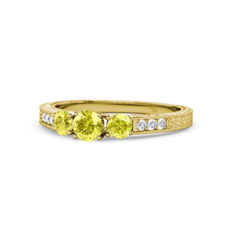 Ayaka Yellow Diamond Three Stone with Side Diamond Ring 