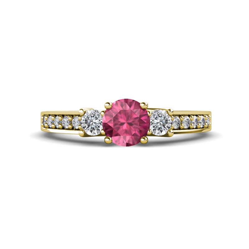 Valene Pink Tourmaline and Lab Grown Diamond Three Stone Engagement Ring 