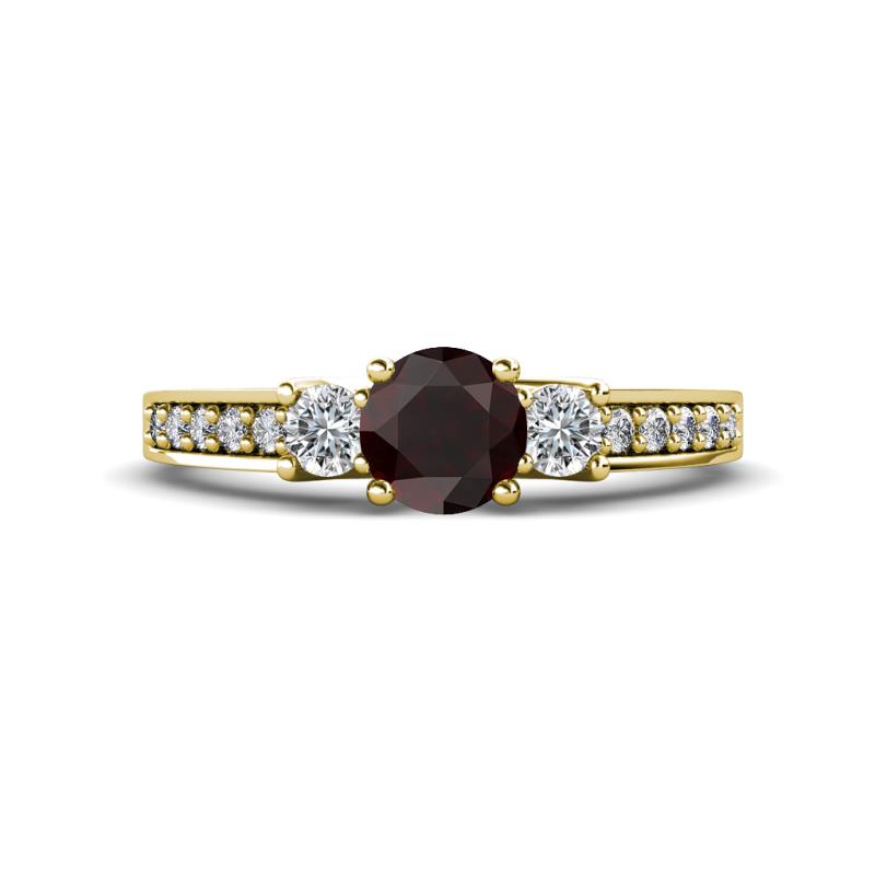 Valene Red Garnet and Lab Grown Diamond Three Stone Engagement Ring 