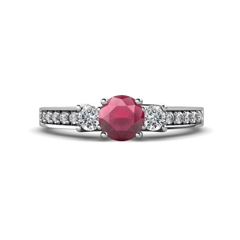 Valene Rhodolite Garnet and Lab Grown Diamond Three Stone Engagement Ring 