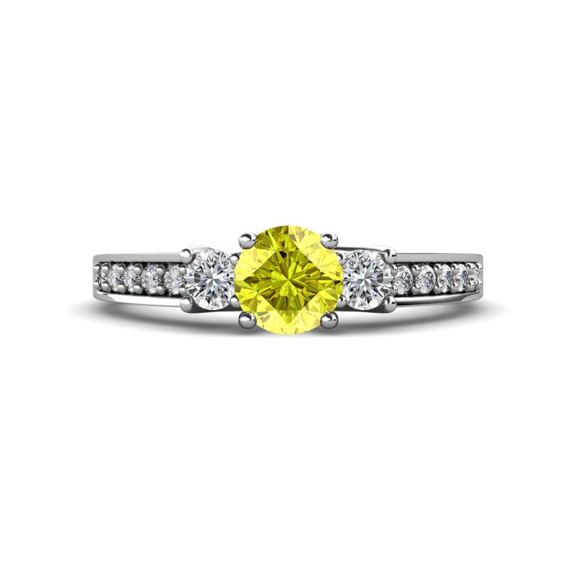 Valene Yellow and White Lab Grown Diamond Three Stone Engagement Ring 