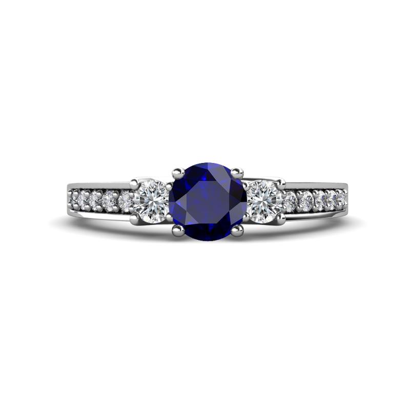 Valene Blue Sapphire and Lab Grown Diamond Three Stone Engagement Ring 
