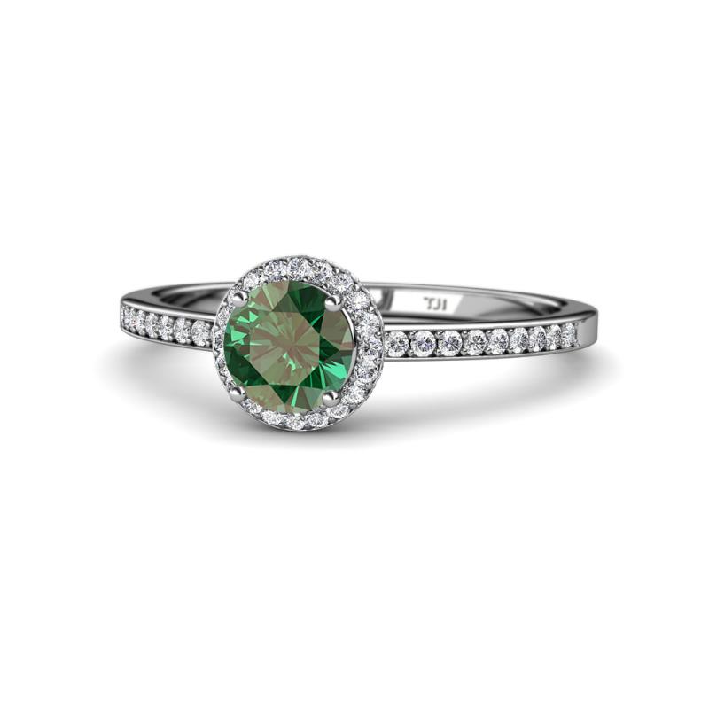 Syna Signature Round Diamond and Lab Created Alexandrite Halo Engagement Ring 