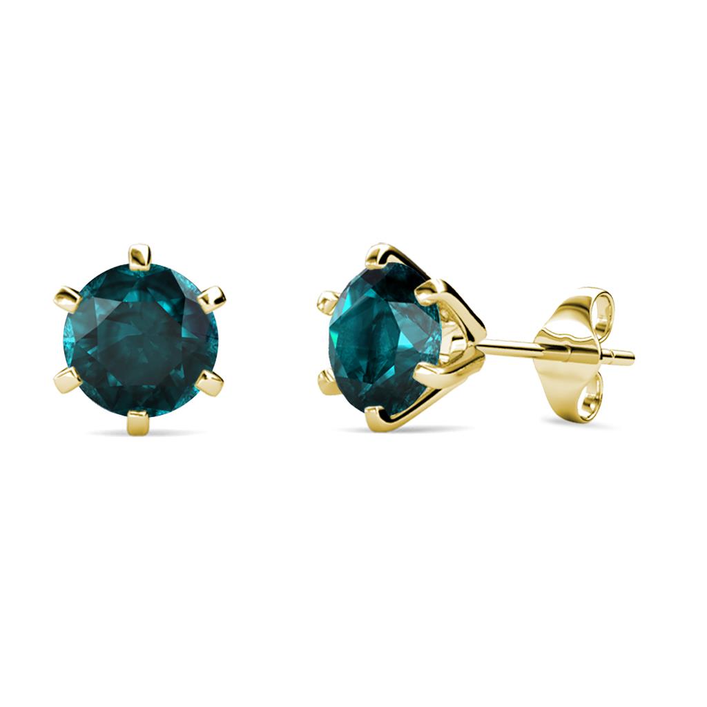 TriJewels Round Blue Topaz Womens 3 Prong Solitaire Stud Earrings 2.10 ctw 14K Rose Gold