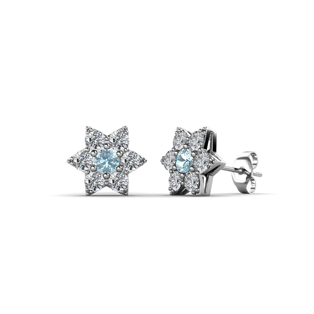 Amora Aquamarine and Diamond Flower Earrings 