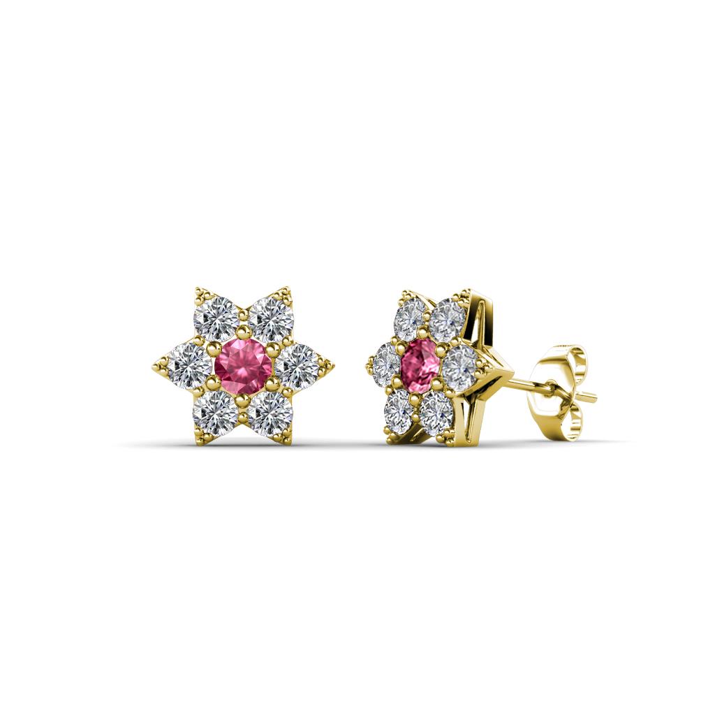 Amora Pink Tourmaline and Diamond Flower Earrings 