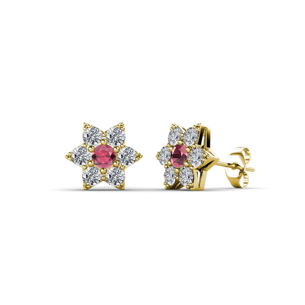 Amora Rhodolite Garnet and Diamond Flower Earrings 